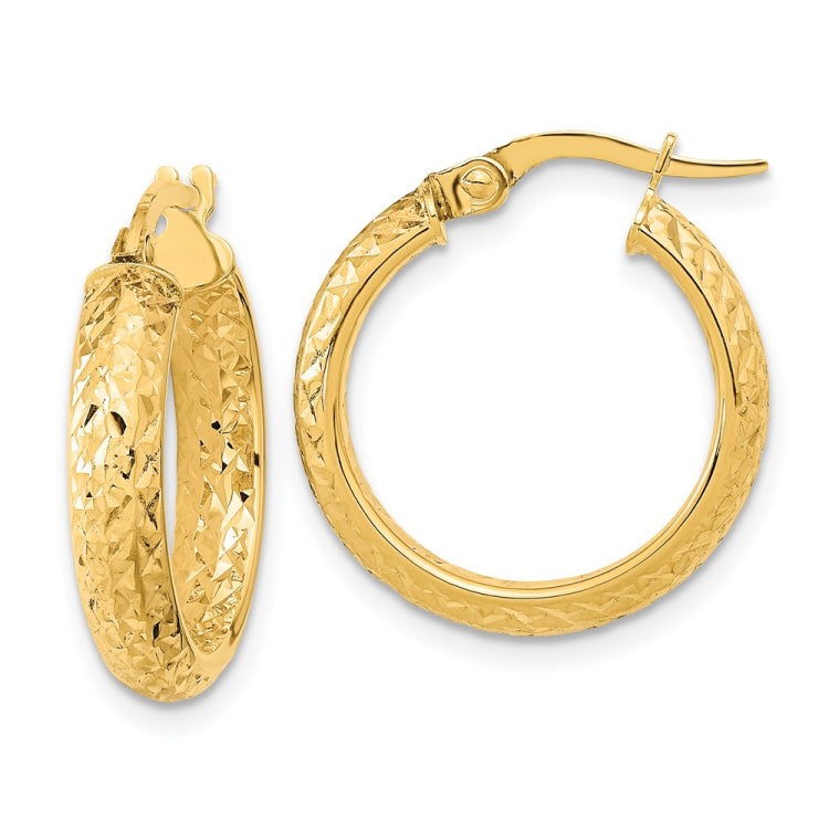 14K 3.75x19mm Polished Diamond-cut Inside and Out Fancy Tube Hoop Earrings