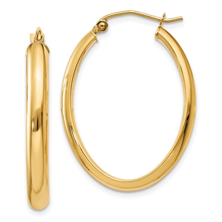 14k 3.5x30mm Polished Oval Tube Hoop Earrings