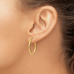 14k 2x25mm Diamond-cut Round Tube Hoop Earrings