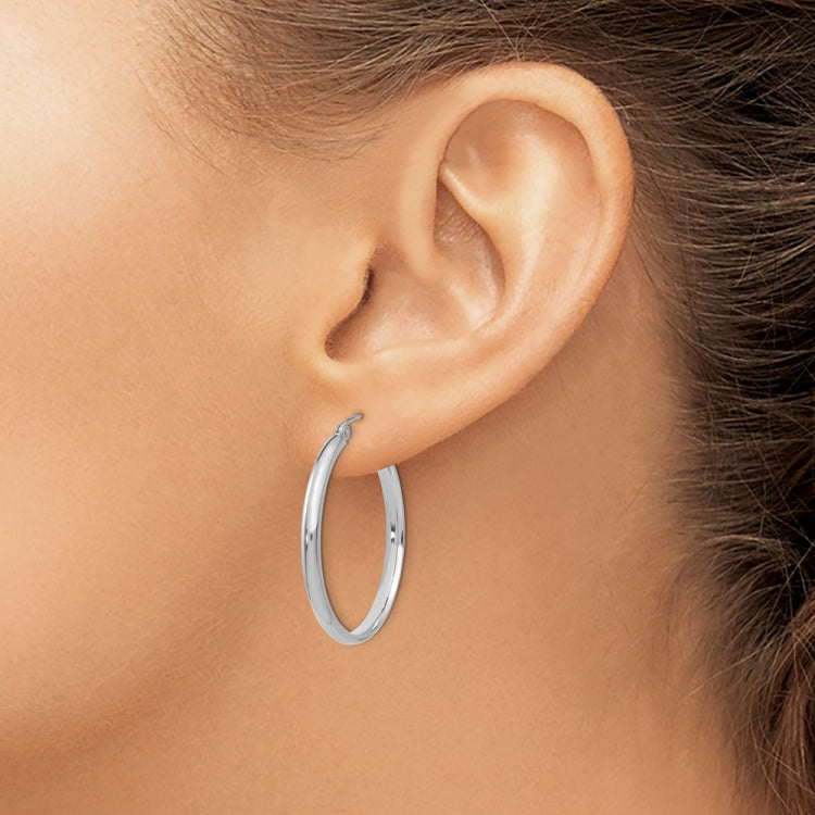 14k White Gold 2.75x30mm Polished Tube Hoop Earrings