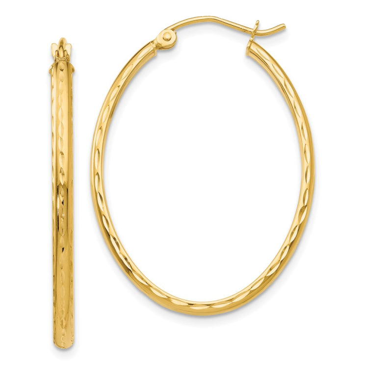 14k 2.5x35mm Lightweight Diamond-cut Oval Tube Hoop Earrings