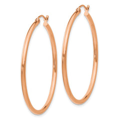 14k Rose Gold 2x40mm Polished Lightweight Tube Hoop Earrings