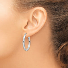 14k White Gold 3.75x31mm Polished Oval Tube Hoop Earrings