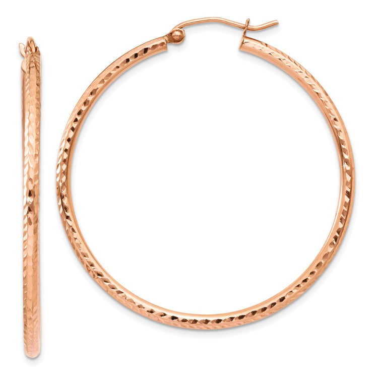 14k Rose Gold 2x40mm Polished Lightweight Diamond-cut Tube Hoop Earrings