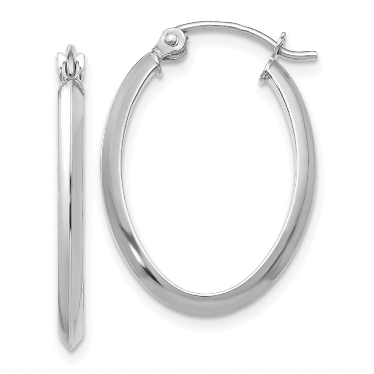 14k White Gold 2x22mm Polished Oval Tube Hoop Earrings