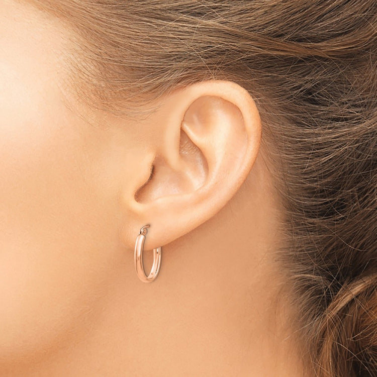 14k Rose Gold 2.75x18mm Polished Oval Tube Hoop Earrings