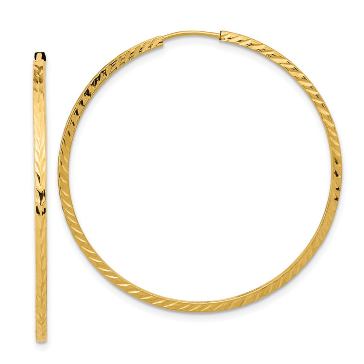 14k 1.35x40mm Diamond-cut Square-Tube Endless Hoop Earrings