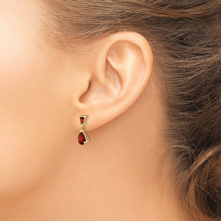14k Pear/Baguette Garnet Dangle Post Earrings