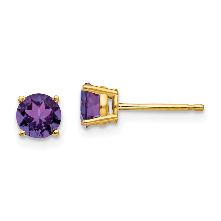 14k 5mm Round Amethyst Post Earrings