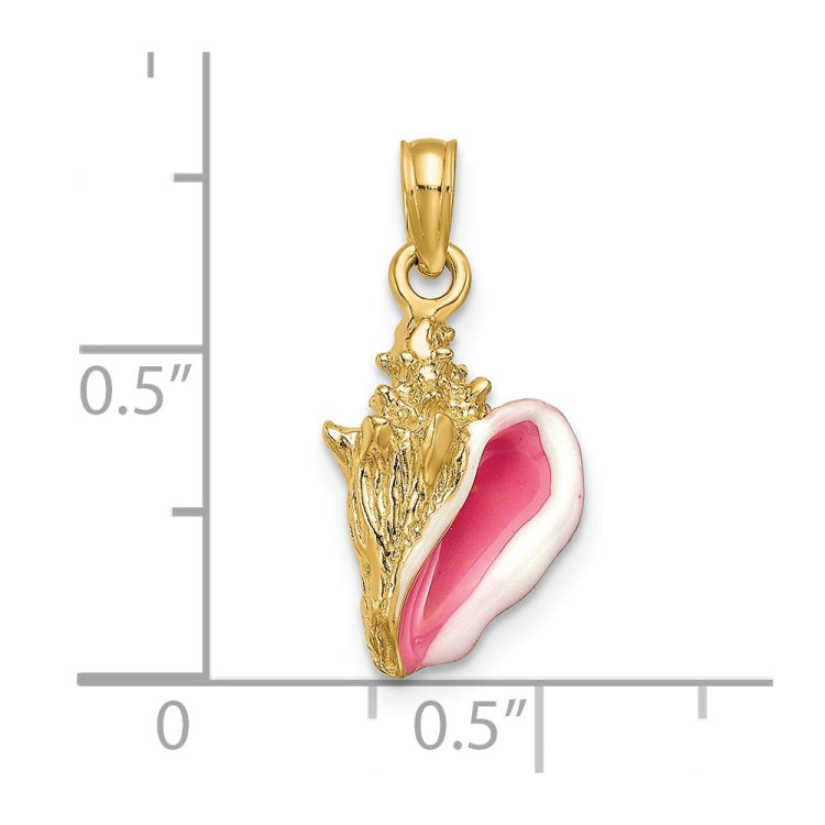 14k Pink and White Enameled 3-D Conch Shell Pendant