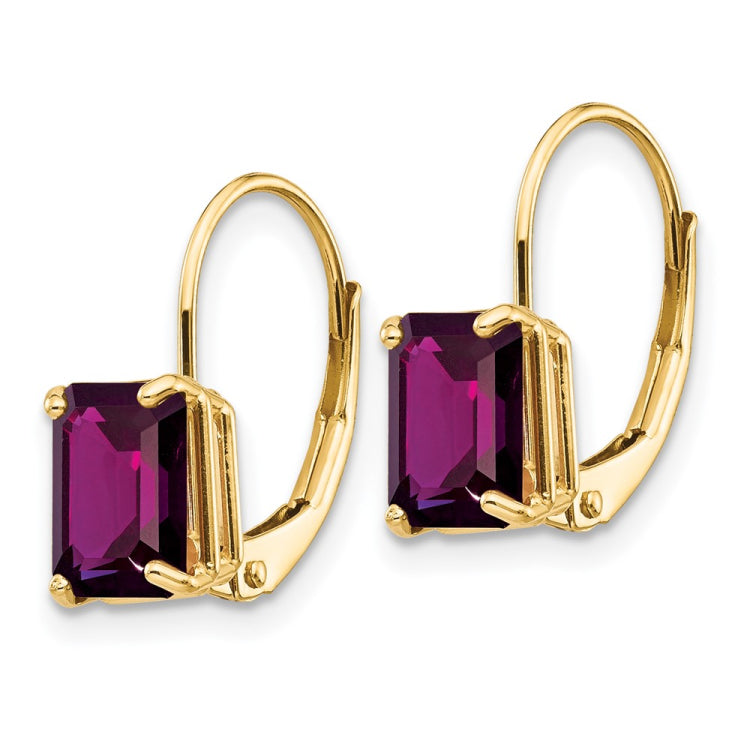 14k 7x5mm Emerald-cut Amethyst Leverback Earrings