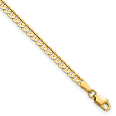 14K 7 inch 3mm Open Concave Curb with Lobster Clasp Bracelet