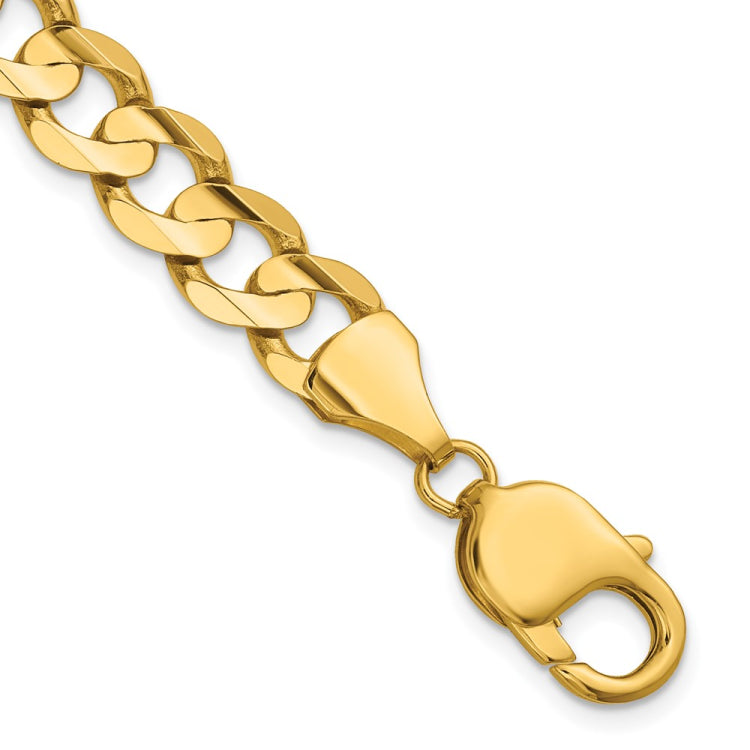 14K 8 inch 8.5mm Open Concave Curb with Lobster Clasp Bracelet