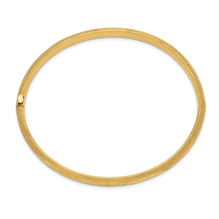 14k 4/16 Oversized Laser-Cut 6.00mm Hinged Oval Bangle Bracelet