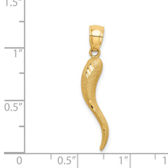 14k Solid Diamond-cut 3-D Italian Horn Charm