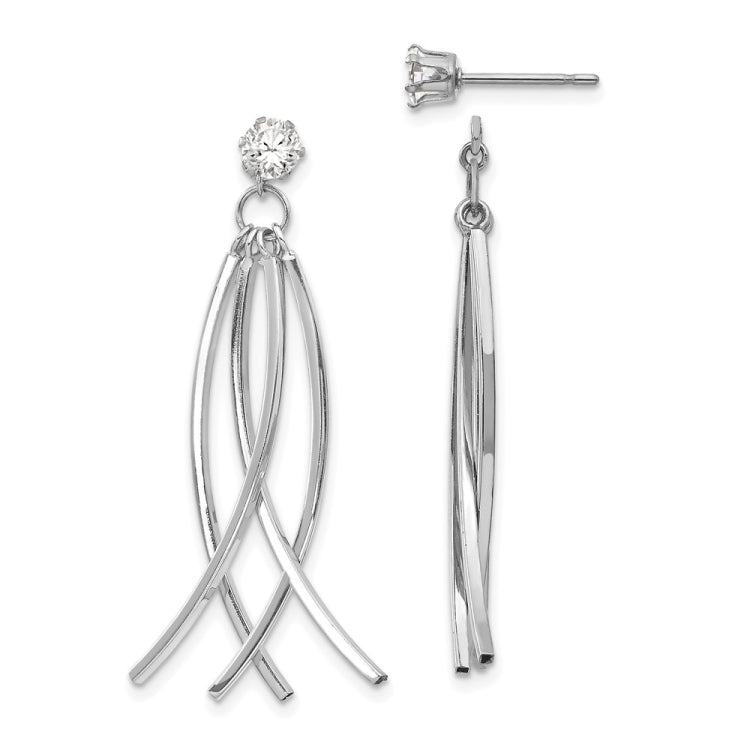 14k White Gold Curved Dangle Jackets with 4mm CZ Stud Earrings