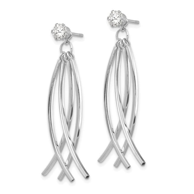 14k White Gold Curved Dangle Jackets with 4mm CZ Stud Earrings