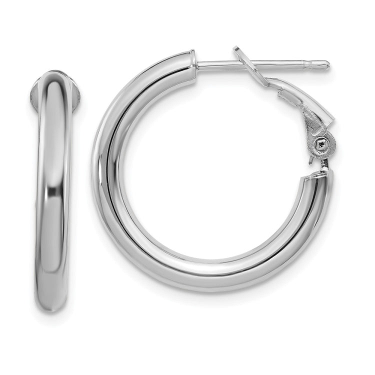 14k White Gold 3x22mm Polished Round Omega Back Tube Hoop Earrings