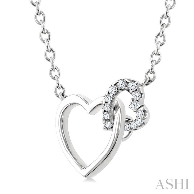 1/10 Ctw Round Cut Diamond Interlocked Heart Fashion Petite Pendant With Chain in 10K White Gold