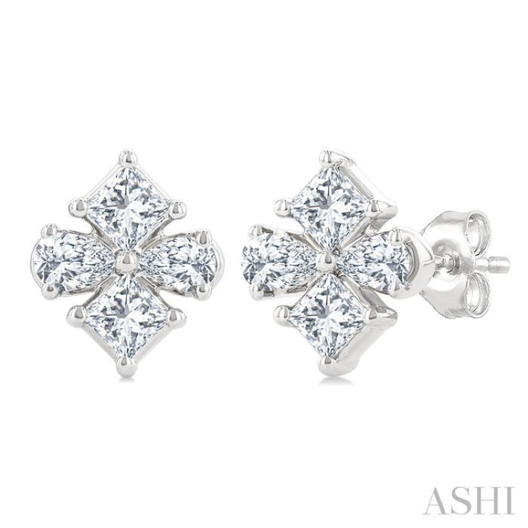 1/3 Ctw Princess and Pear Cut Diamond Fashion Earrings in 14K White Gold