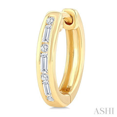 1/5 Ctw Baguette & Round Cut Diamond Channel Set Petite Huggie Earrings in 10K Yellow Gold