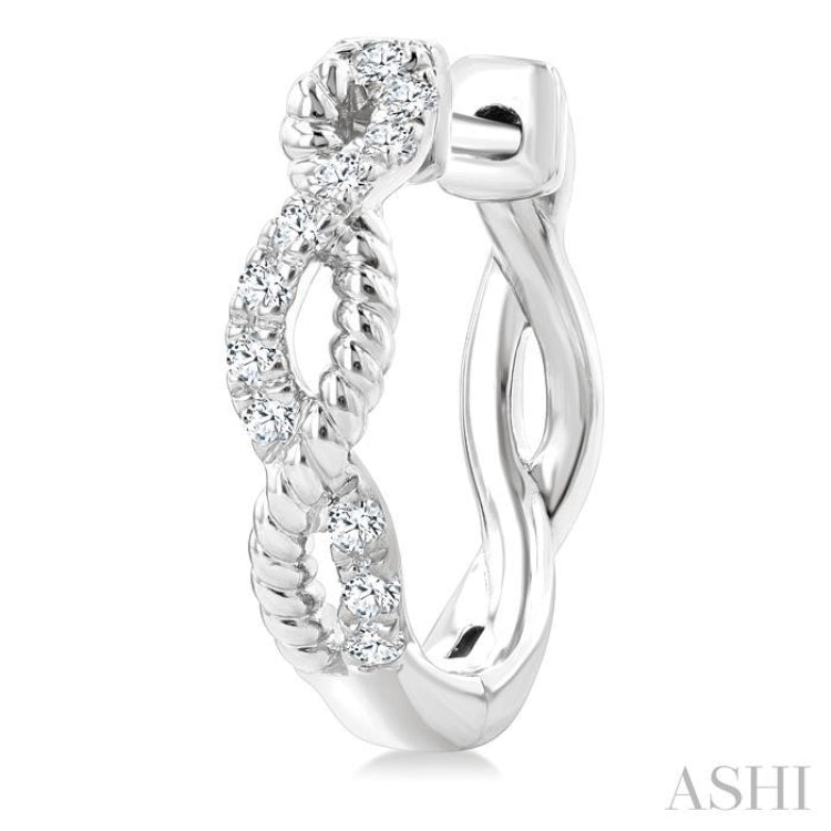 1/4 Ctw Split & Twisted Rope and Round Cut Diamond Huggie Petite Earrings in 10K White Gold
