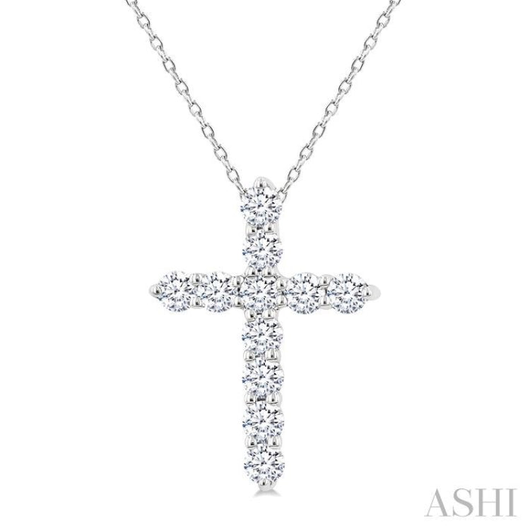 1/3 Ctw Round Cut Diamond Cross Pendant With Chain in 14K White Gold