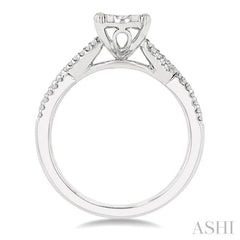 5/8 Ctw Oval Shape Center Split Criss Cross Shank Lovebright Round Cut Diamond Engagement Ring in 14K White Gold