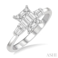 1/2 Ctw Modern Rectangular Head Baguette and Round Cut Diamond Ladies Ring in 14K Yellow and White Gold