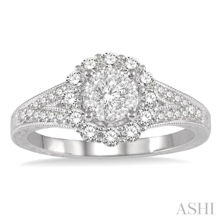 5/8 Ctw Diamond Lovebright Engagement Ring in 14K White Gold