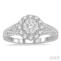 5/8 Ctw Diamond Lovebright Engagement Ring in 14K White Gold