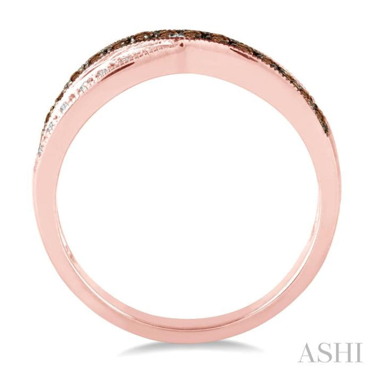 1/4 Ctw Single Cut White and Champagne Brown Diamond Ring in 10K Rose Gold