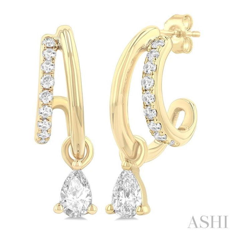 1/3 Ctw Split Design Pear and Round Cut Diamond Half Hoop Earrings in 14K Yellow Gold