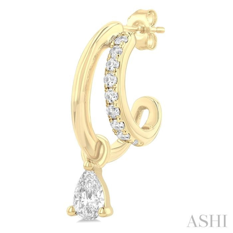 1/3 Ctw Split Design Pear and Round Cut Diamond Half Hoop Earrings in 14K Yellow Gold