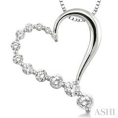 1/2 Ctw Round Cut Diamond Heart Half Journey Pendant in 14K White Gold with Chain