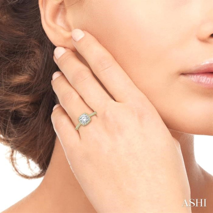 3/8 Ctw Diamond Ladies Engagement Ring with 1/4 Ct Round Cut Center Stone in 14K Yellow and White Gold
