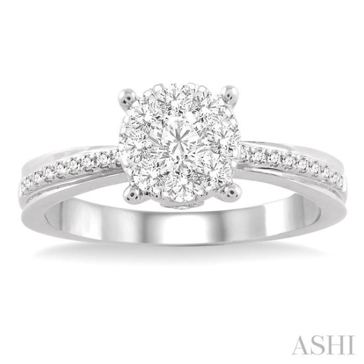 3/4 ctw Lovebright Round Cut Diamond Engagement Ring in 14K White Gold
