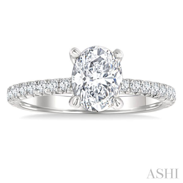 1/2 ctw Oval Shape Semi-Mount Diamond Engagement Ring in 14K White Gold