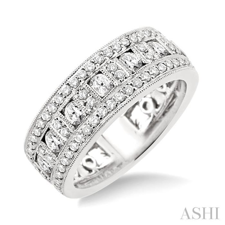 1 1/10 Ctw Channel Round Cut Diamond Wedding Band in 14K White Gold