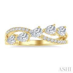 7/8 Ctw Split Criss Cross Pear and Round Cut Diamond Fashion Ring in 14K Yellow Gold