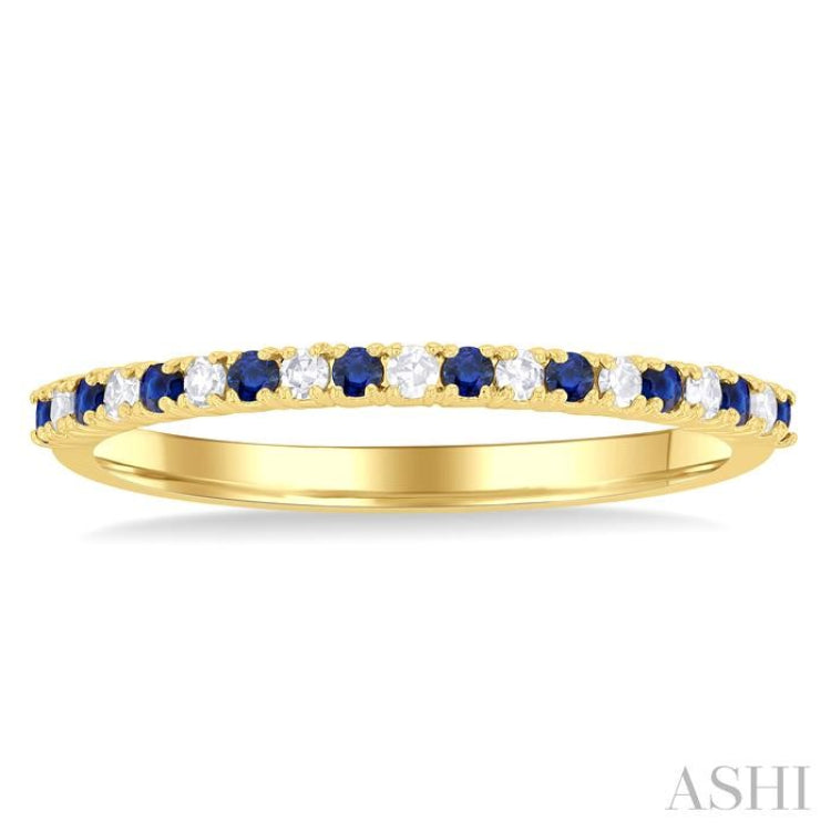 1.35 MM Round Shape Sapphire and 1/10 Ctw Round Cut Diamond Petite Precious Stack Band in 10K Yellow Gold
