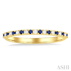 1.35 MM Round Shape Sapphire and 1/10 Ctw Round Cut Diamond Petite Precious Stack Band in 10K Yellow Gold