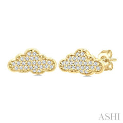 1/6 Ctw Round Cut Diamond Cloud Petite Earrings in 10K Yellow Gold