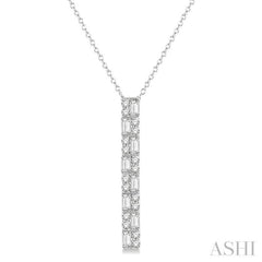 1/2 Ctw Basket Weave Baguette and Round Cut Diamond Pendant With Chain in 14K White Gold