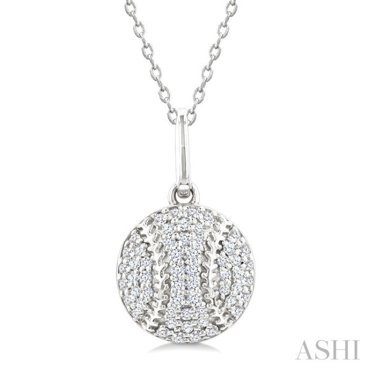 1/5 Ctw Petite Baseball Round Cut Diamond Fashion Pendant With Chain in 10K White Gold