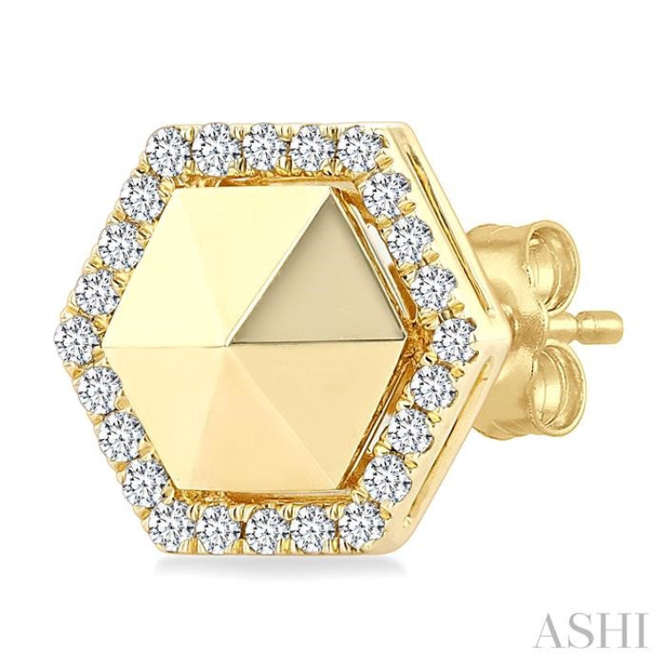 1/4 Ctw Petite Hexagon Single Cut Diamond Halo Fashion Stud Earrings in 14K Yellow Gold