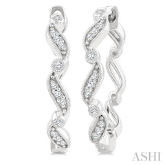 1/8 Ctw Wavy Pattern Single Cut Diamond Fashion Hoop Earrings in 10K White Gold
