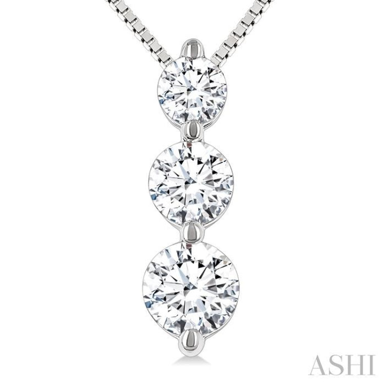 1/4 Ctw Round Cut Diamond Three-Stone Snowman Pendant With Chain in 14K White Gold