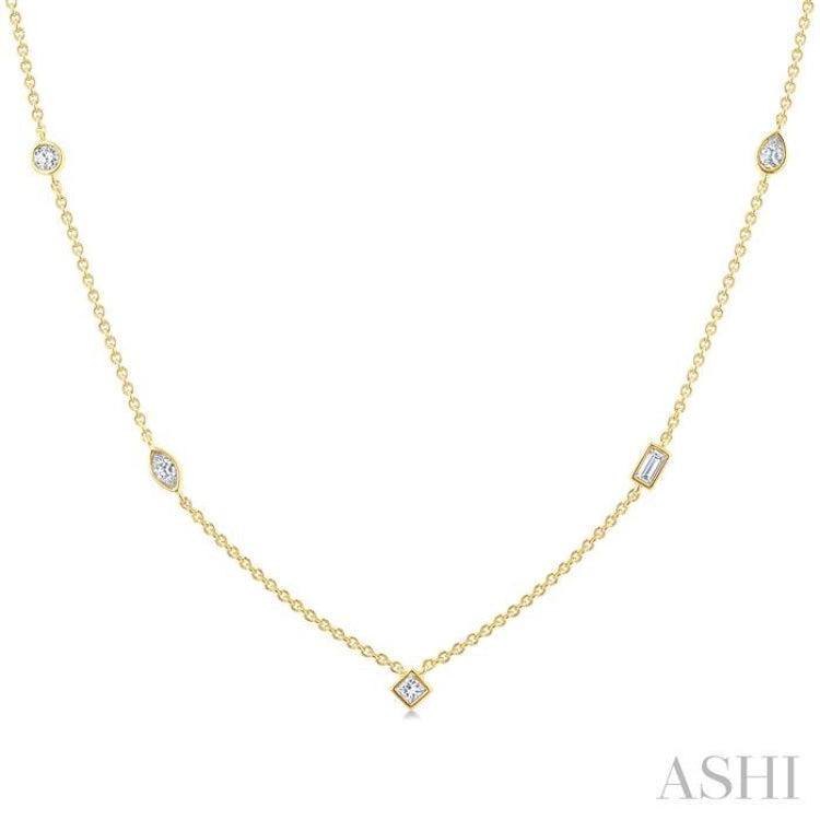 1/2 Ctw Bezel Set Mixed Cut Diamond Station Necklace in 14K Yellow Gold