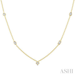 1/2 Ctw Bezel Set Mixed Cut Diamond Station Necklace in 14K Yellow Gold